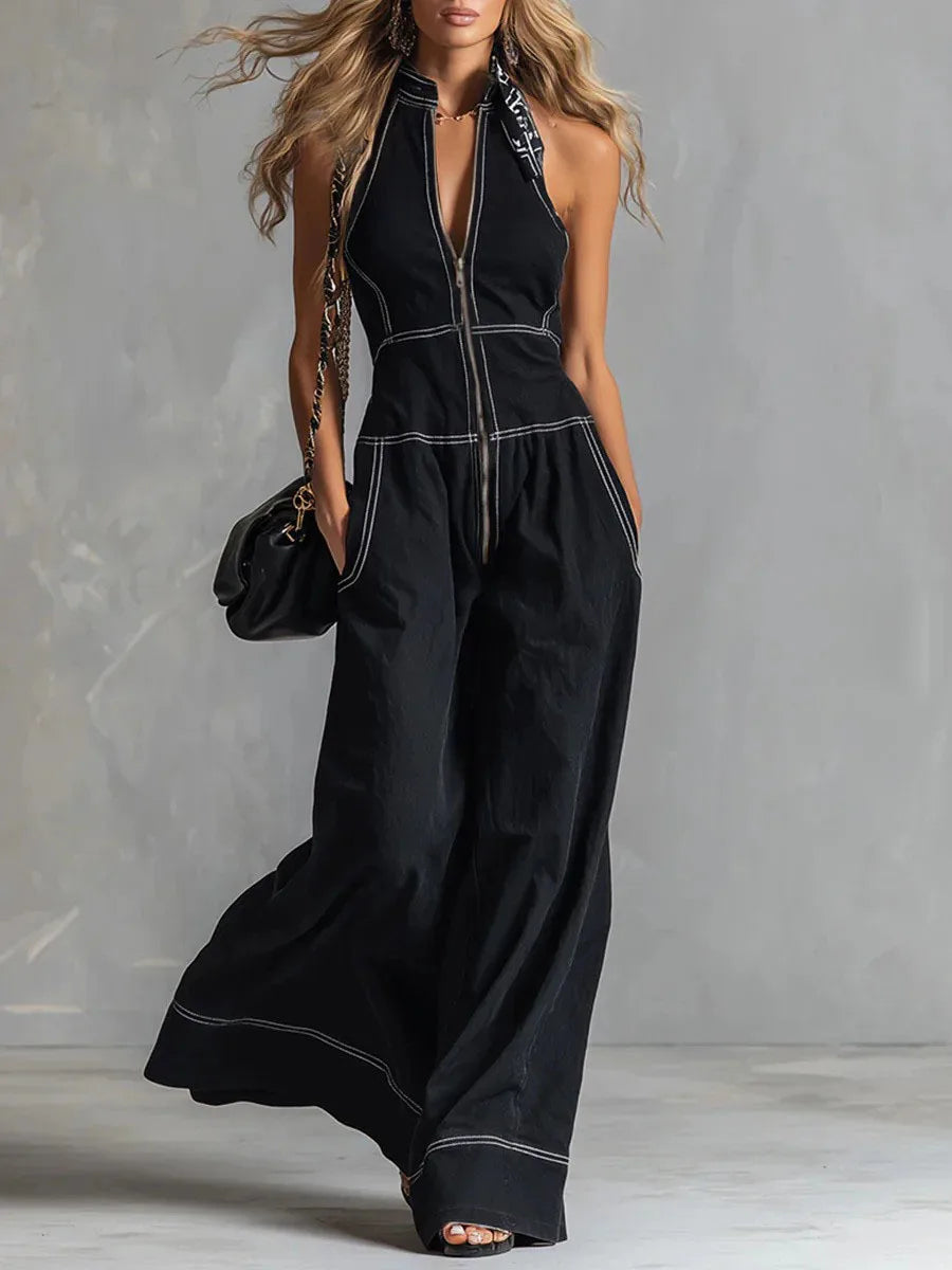 Kaia Zip Front Wide Leg Jumpsuit