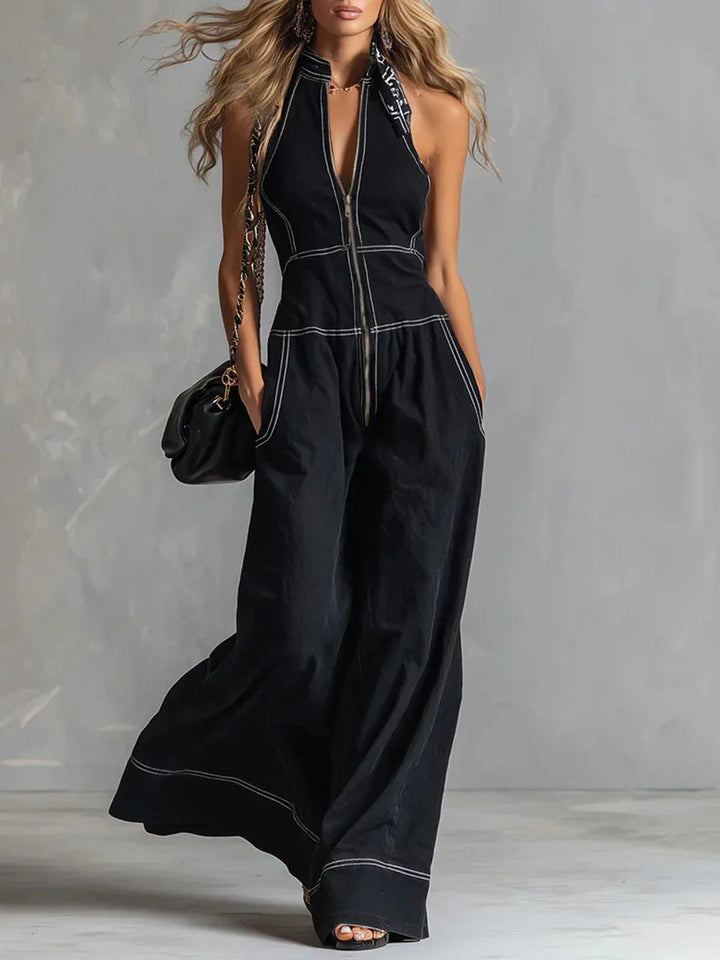 Kaia Zip Front Wide Leg Jumpsuit