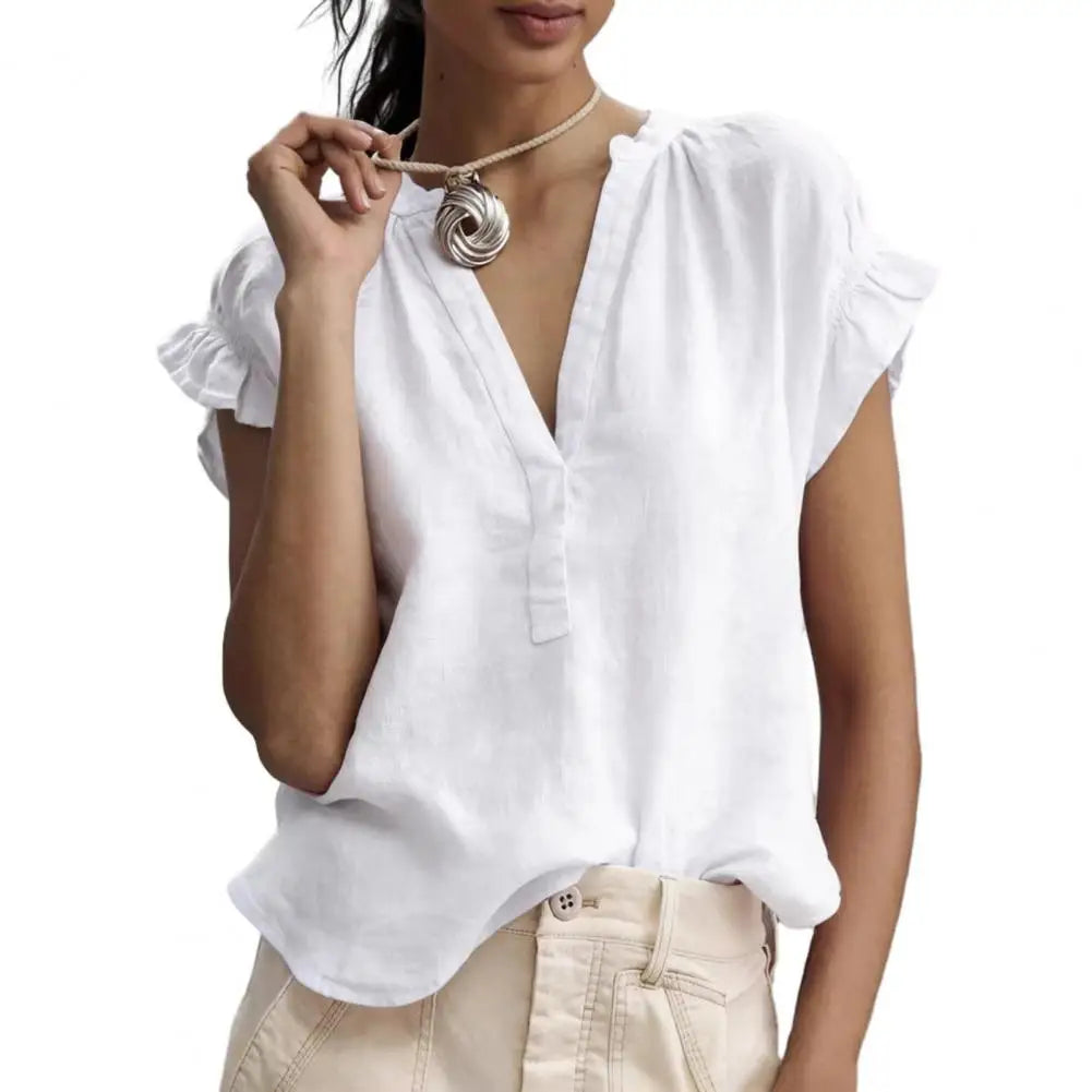 Sabrina Relaxed V Neck Ruffled Blouse