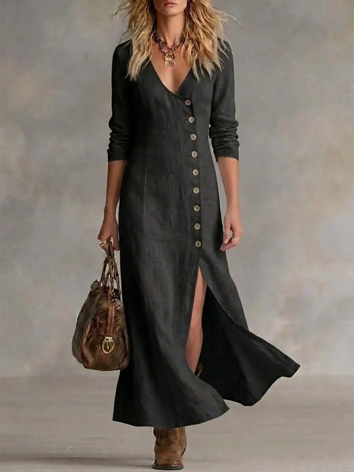 Yasmin Button Front Side Slit Maxi Dress
