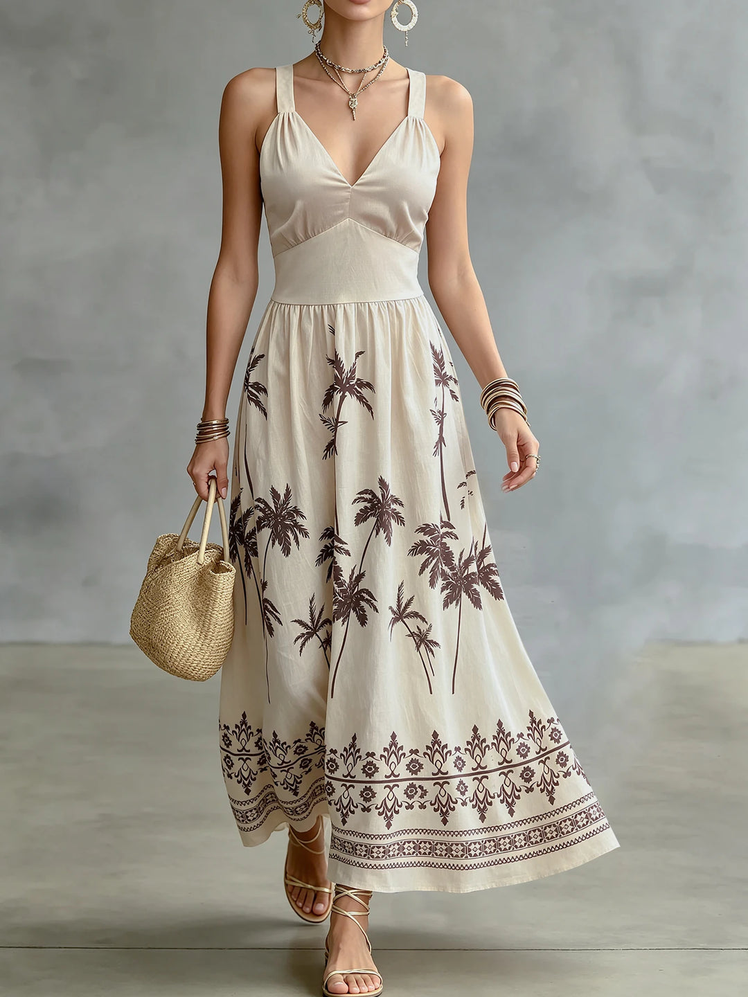 Paloma Palm Print Midi Dress