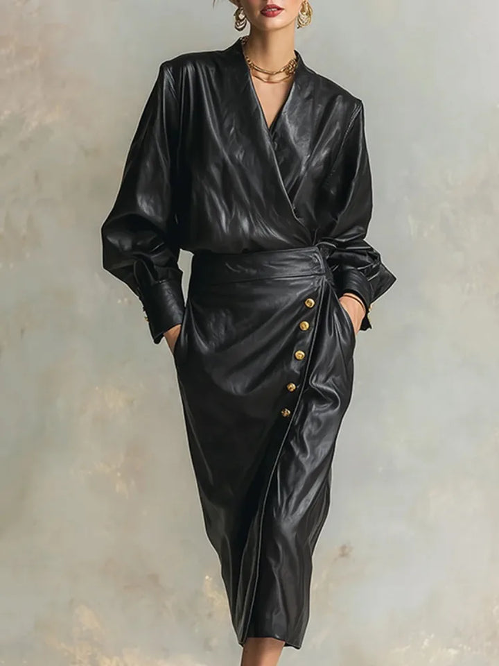 Leona Faux Leather Wrap Dress