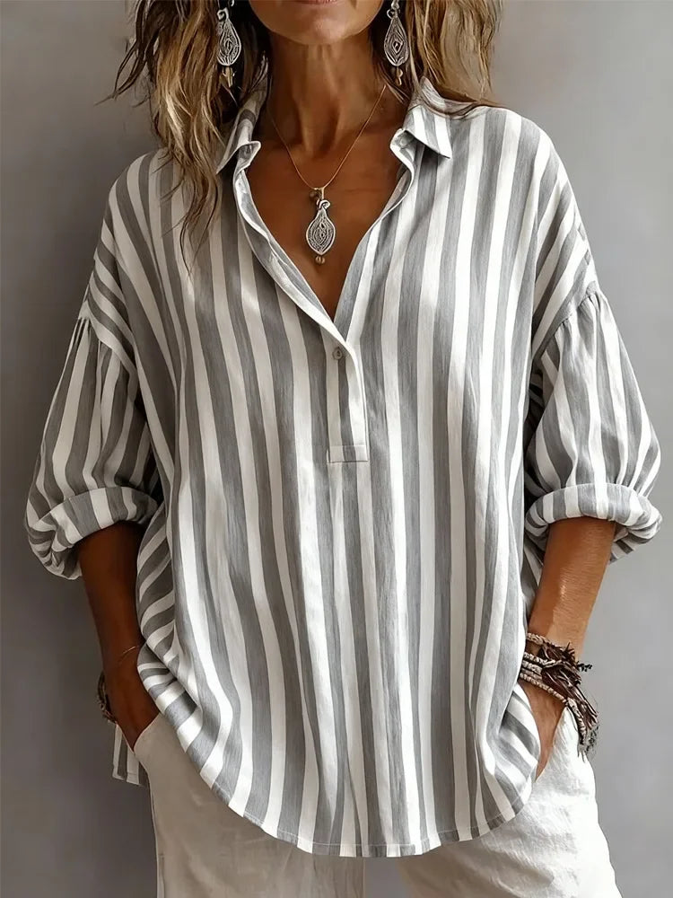 Emmeline Striped V Neck Blouse