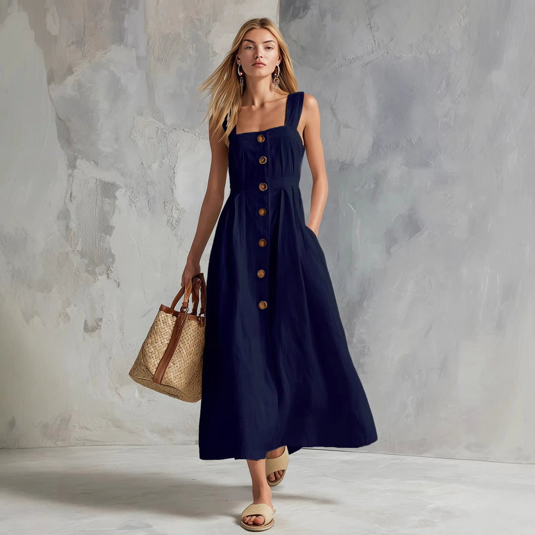 Zynara Linen Button Maxi Dress