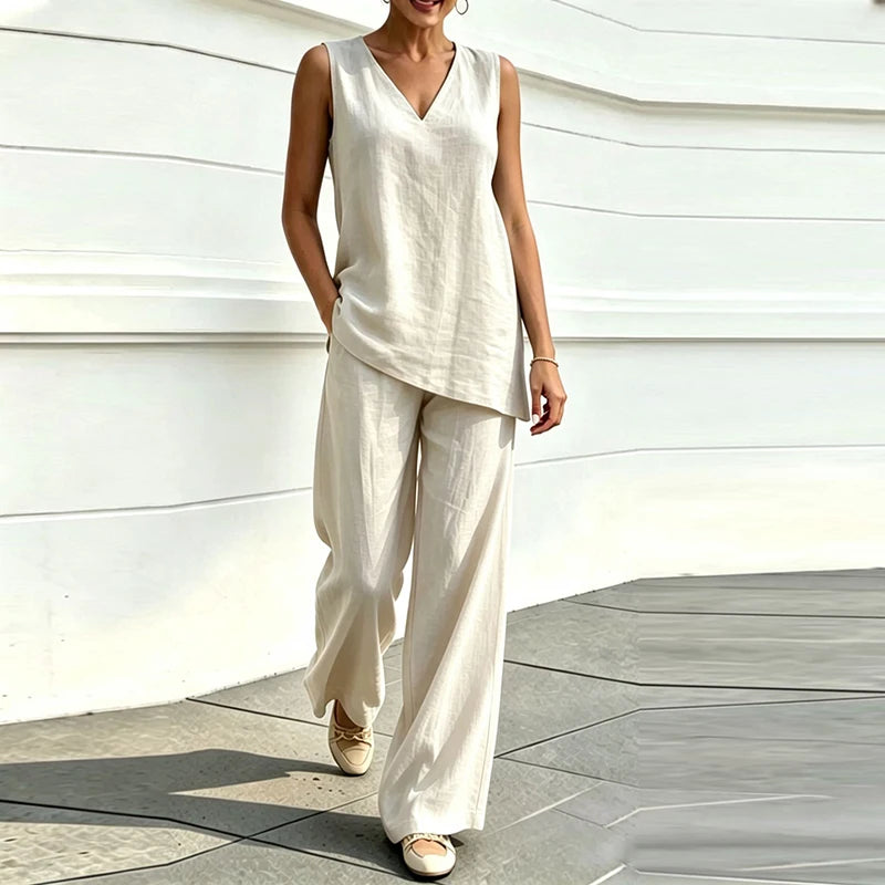Ruby Sleeveless Blouse and Loose Pants Set