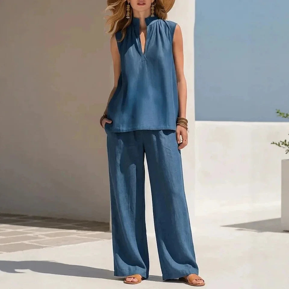 Margaret Stand Collar Sleeveless Matching Set