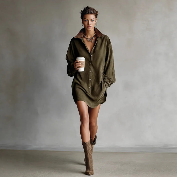 Marigold Suede Mini Shirt Dress