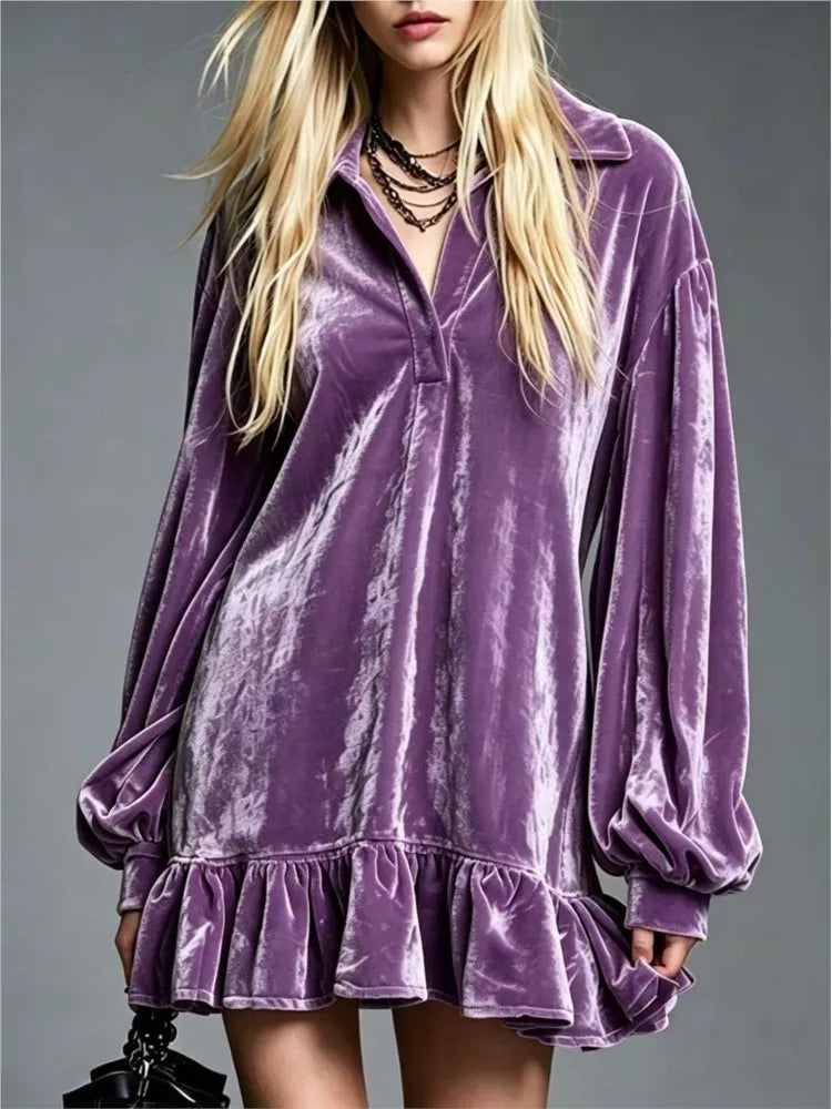Violetta Velvet Ruffle Mini Dress