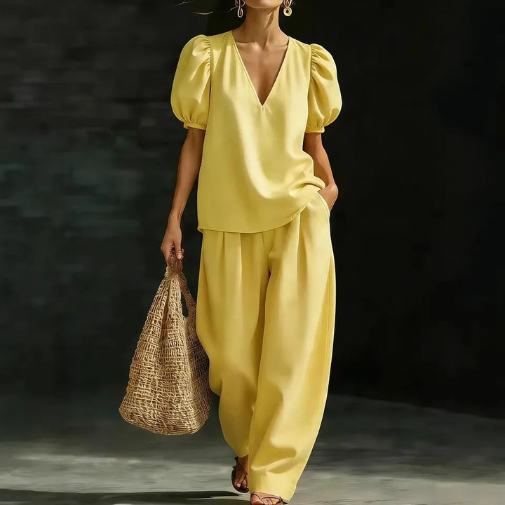 Kayla Puff Sleeve Wide Leg Set