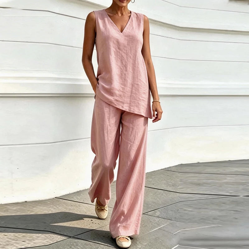 Ruby Sleeveless Blouse and Loose Pants Set