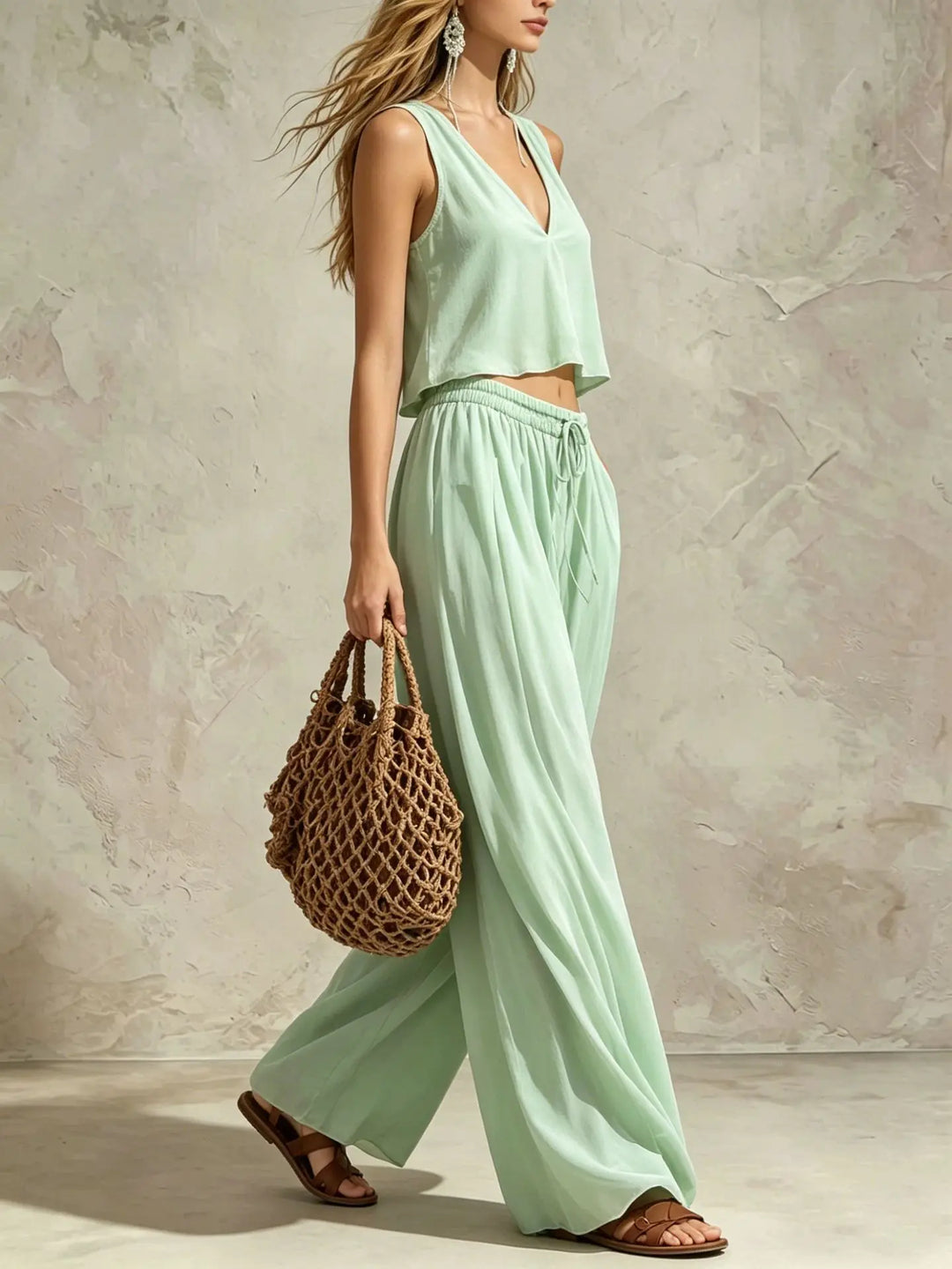 Heather Casual Summer Trouser Set