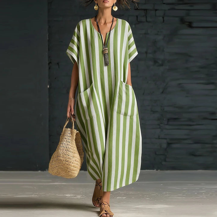 Rosemyn Striped V Neck Boho Maxi Dress