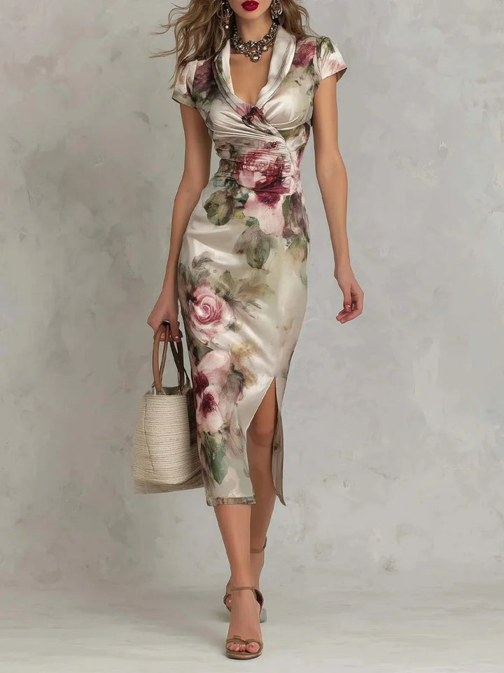 Brittany Floral Figure Flattering Midi Dress