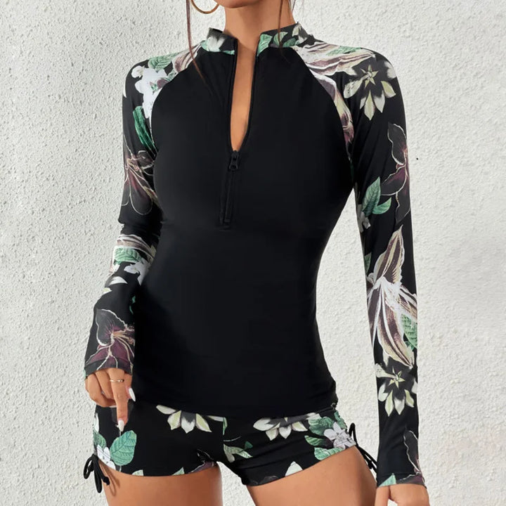 Tropical Zip Rash Guard Set