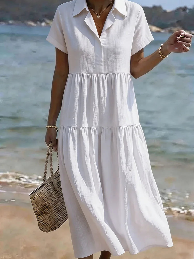 Willa Relaxed Tiered A Line Midi Shirt Dress