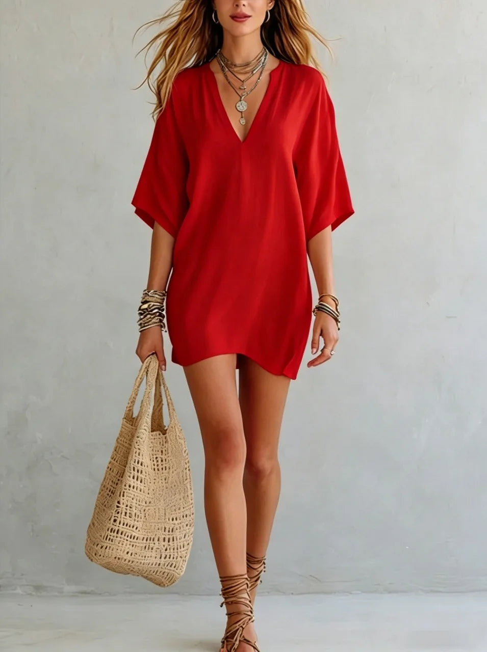 Bea V Neck Tunic Mini Dress