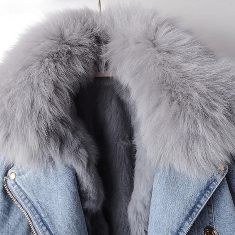 Valenti Luxe Lined Fox Fur Denim Coat