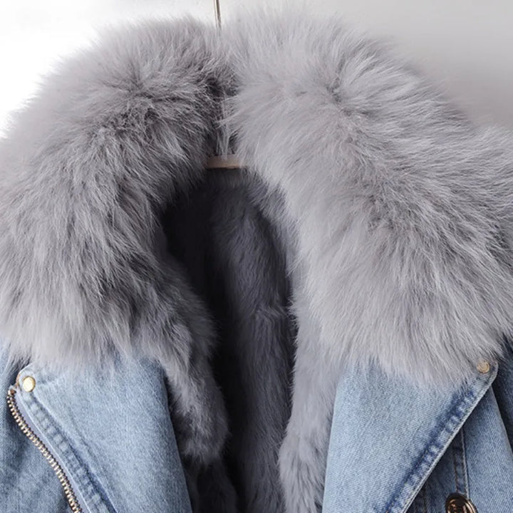 Valenti Luxe Lined Fox Fur Denim Coat