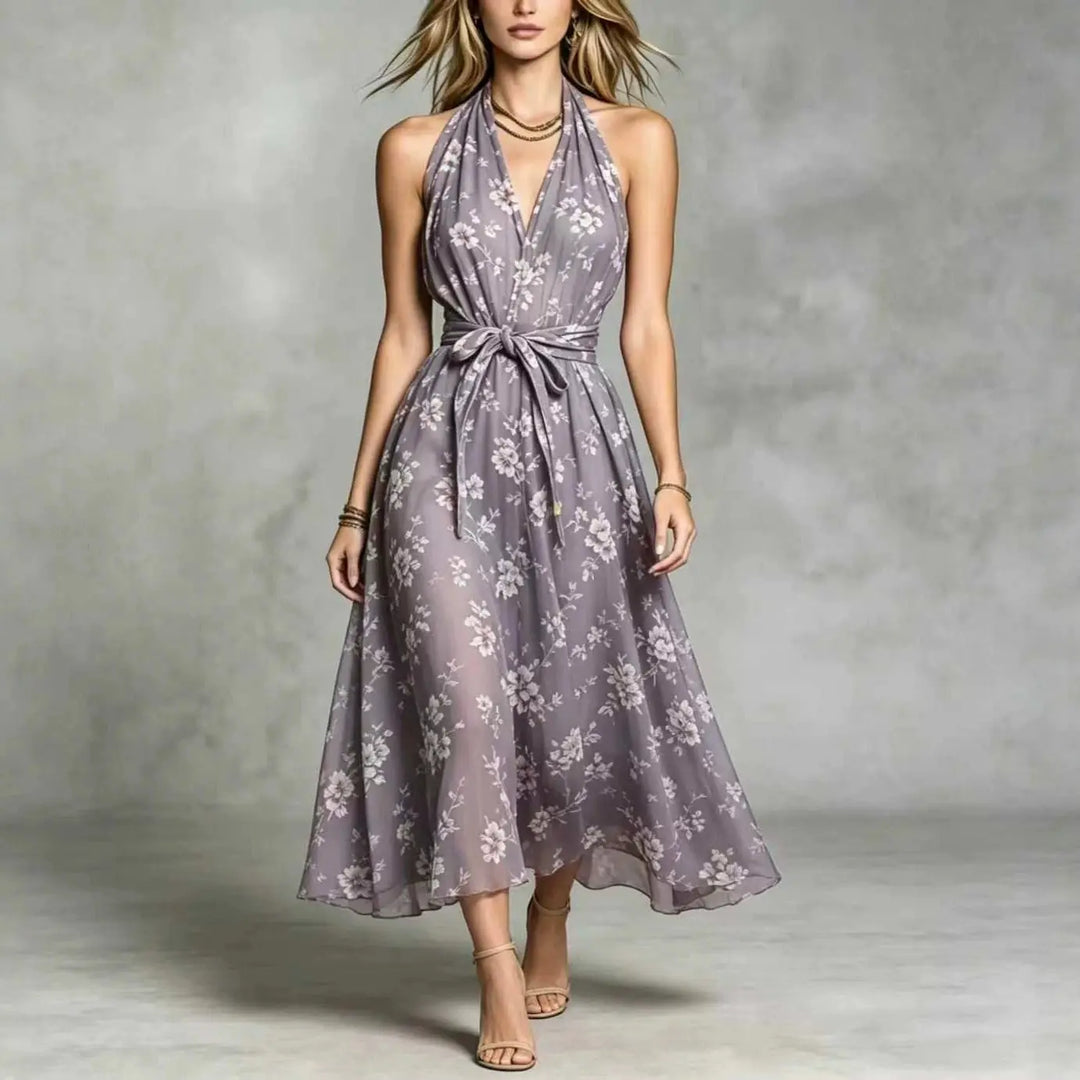 Marigold Bohemian Floral Print Wedding Guest Dress