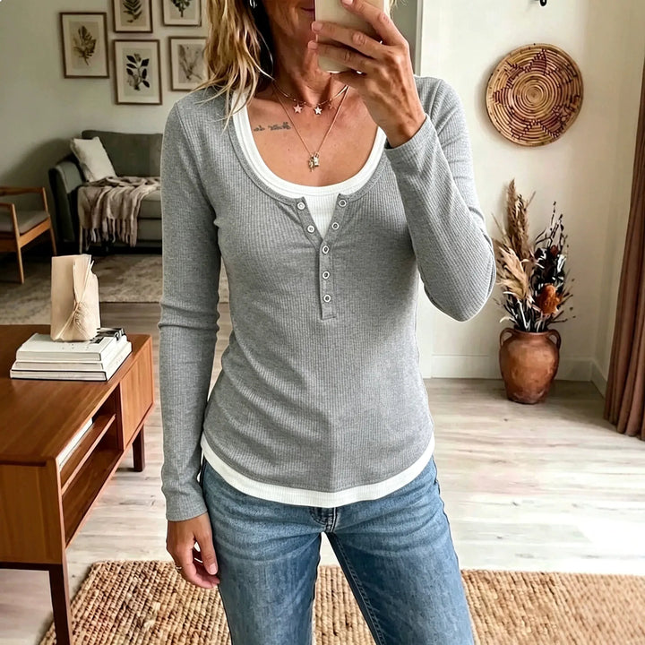 Brynn Half Button Ribbed Top