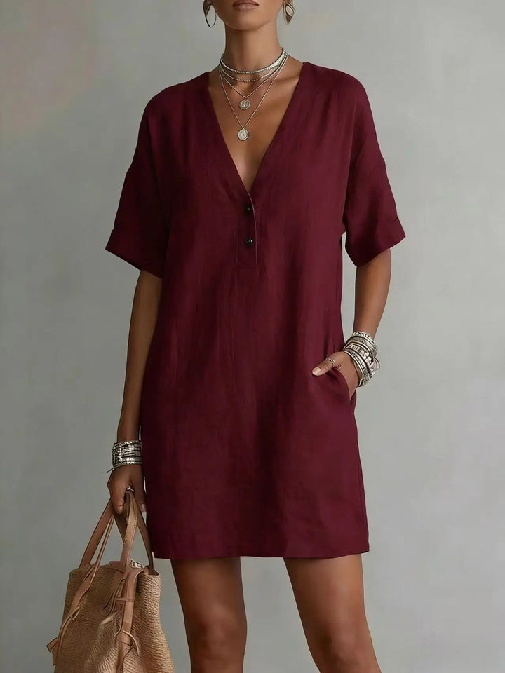 Talia Breathable Linen V-Neck Mini Dress