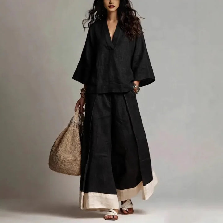 Claire V Neck Linen Set