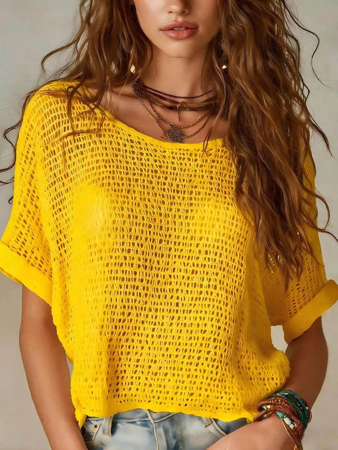 Delilah Breathable Short Sleeve Crochet Top