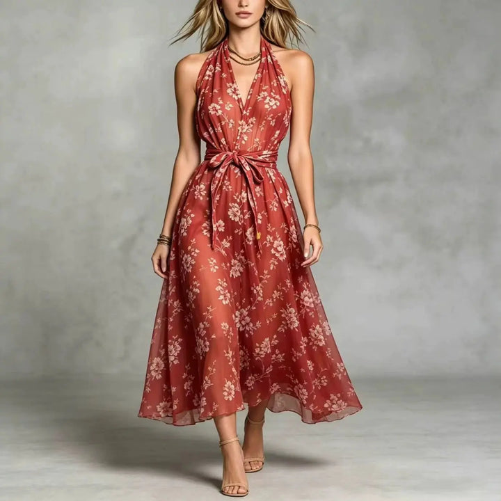 Marigold Bohemian Floral Print Wedding Guest Dress