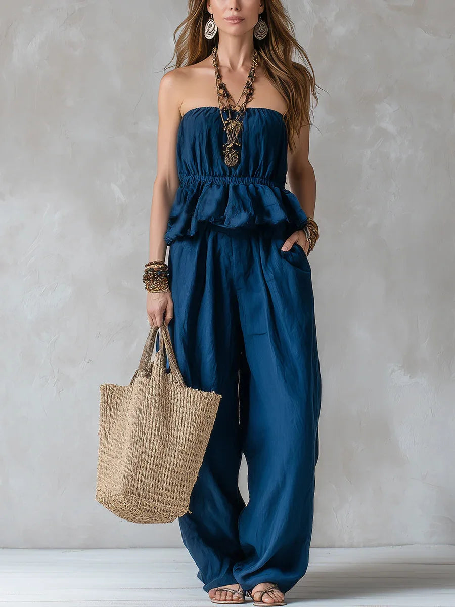 Tracey Strapless Ruffle Trouser Set