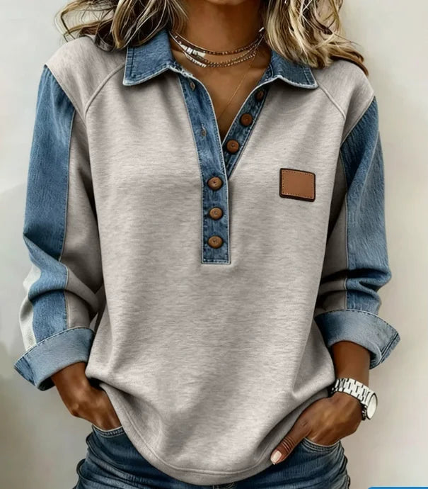 Blaire Denim Trim Blouse