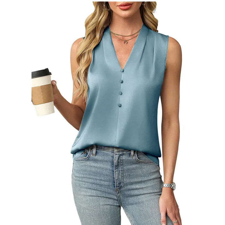 Lilianna Sleeveless Satin V Neck Blouse