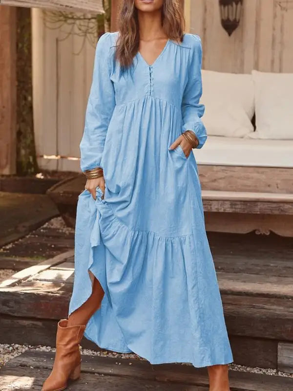 Sherry Comfortable V Neck Cotton Maxi Dress