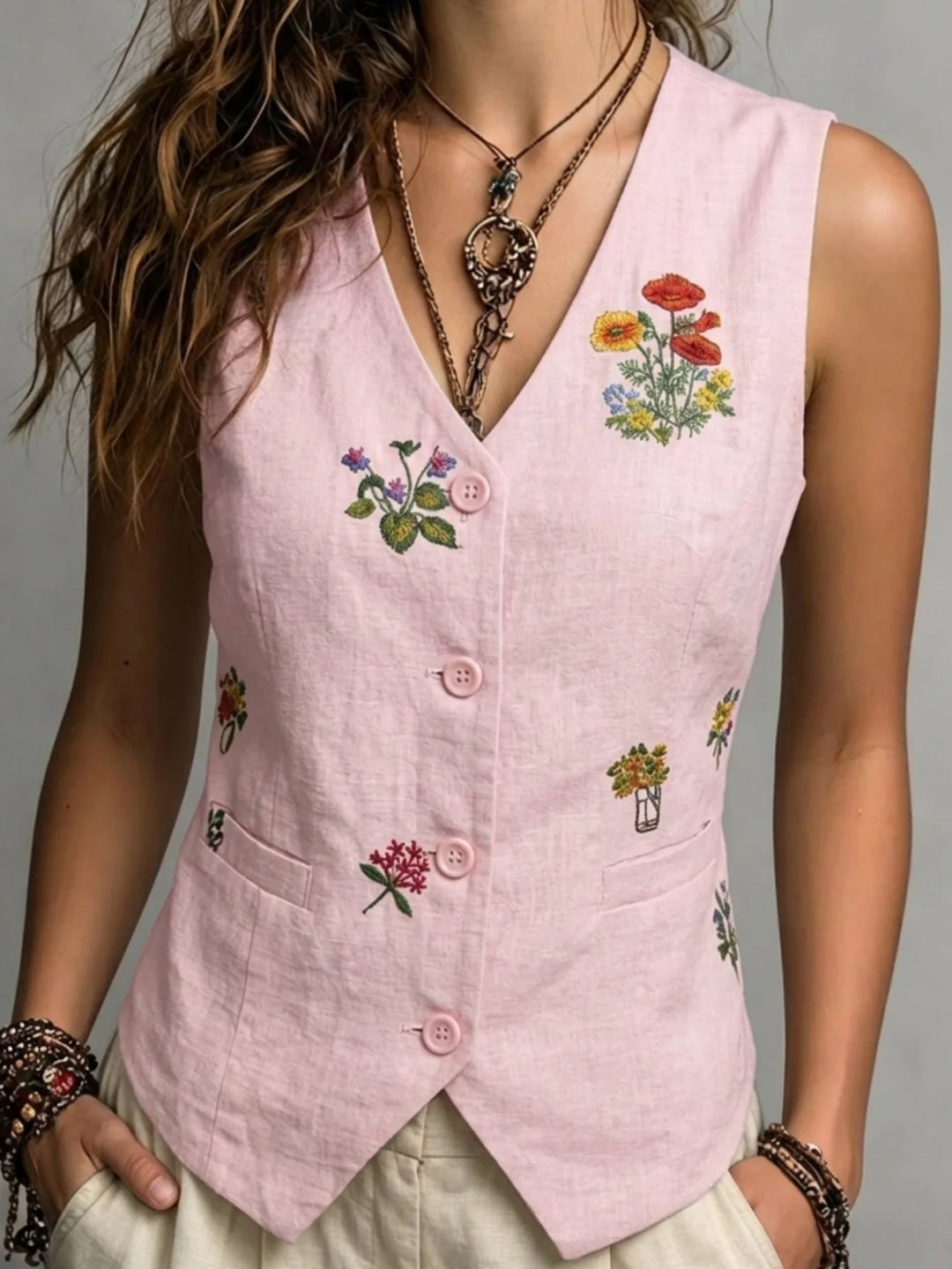 Emilia Embroidered Linen Vest