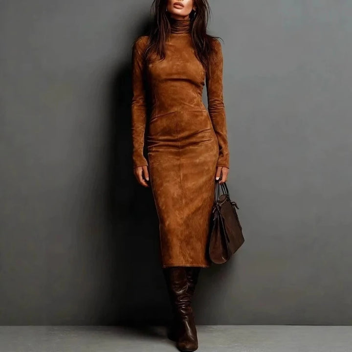 Valeria Suede Turtleneck Midi Dress