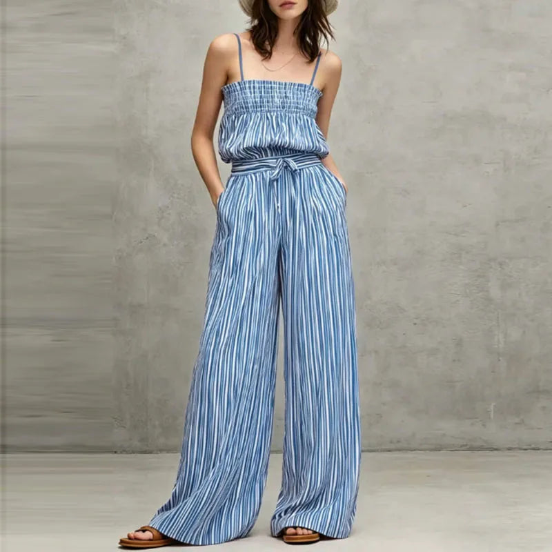 Quinn Striped Smocked Wide Leg Pants Set