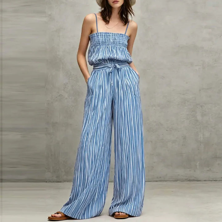 Quinn Striped Smocked Wide Leg Pants Set