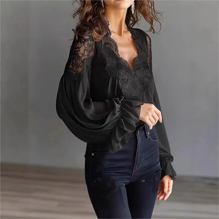 Vivienne Lace Trim Chiffon Blouse