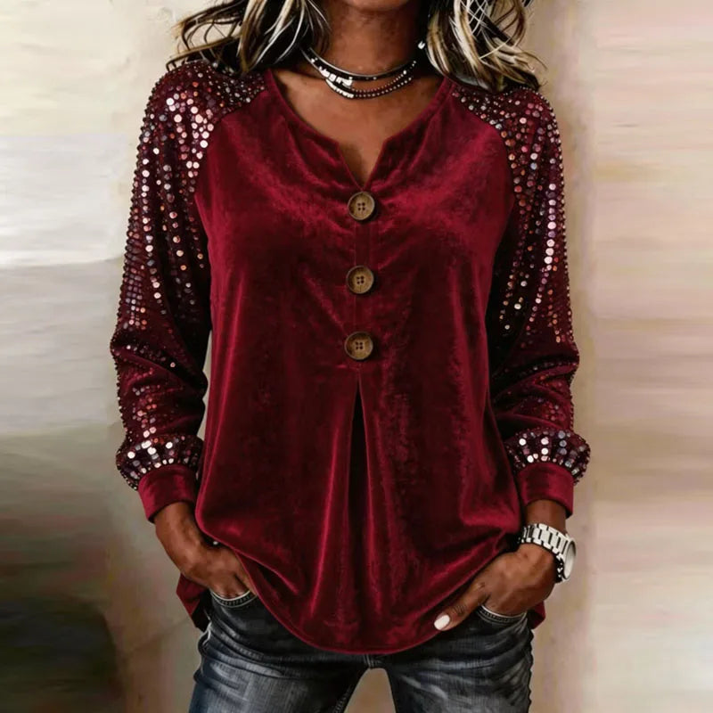 Keira Velvet Sequin Sleeve Blouse