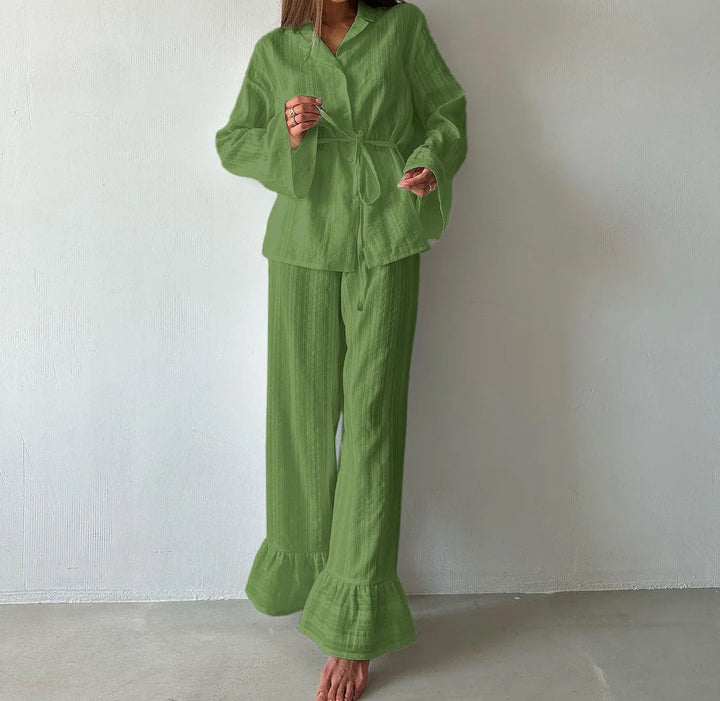 Caitlin Ruffle Trim Pajama Set