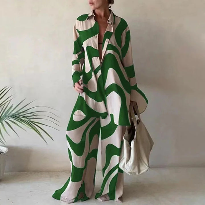 Valencia Geometric Print Long Sleeve Trouser Set