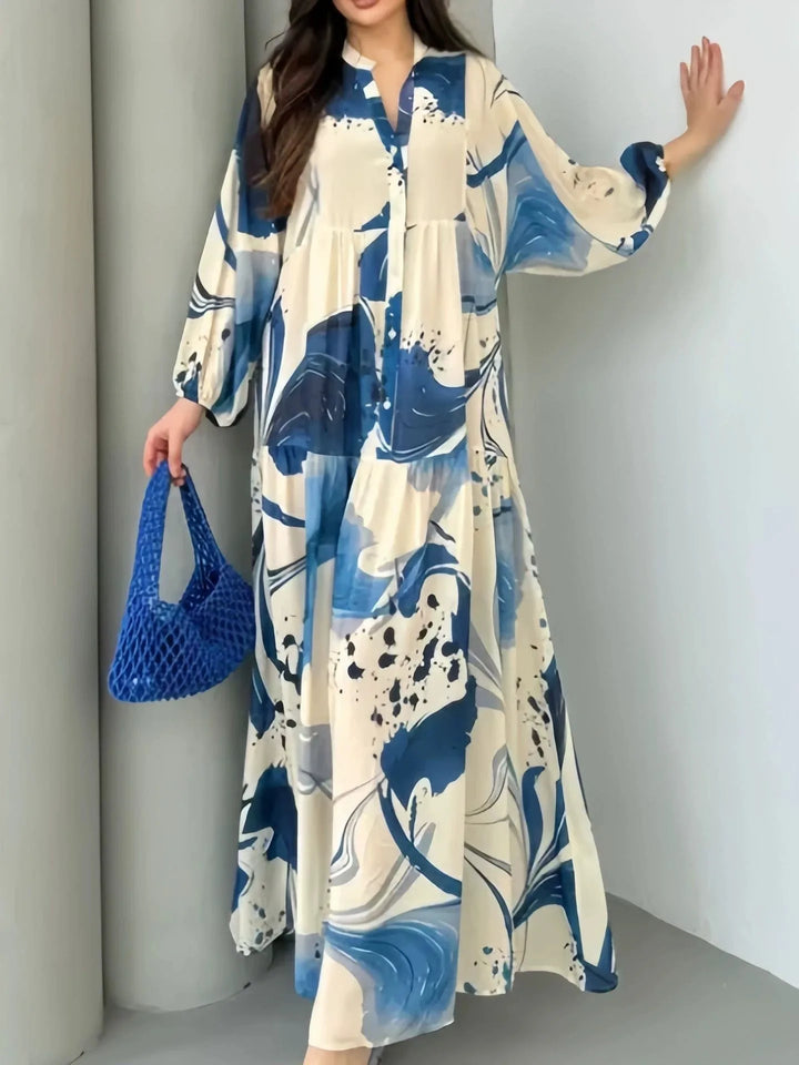 Rhea Elegant Bohemian Floral V Neck Maxi Dress