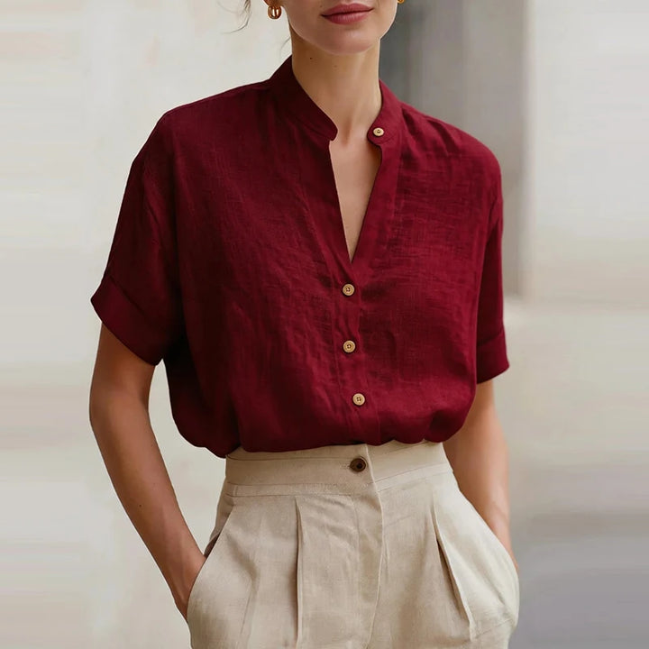 Aveline Button Front V Neck Blouse