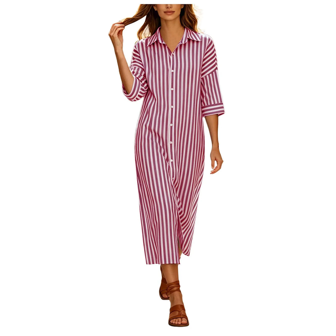 Caroline Striped Midi Shirt Dress