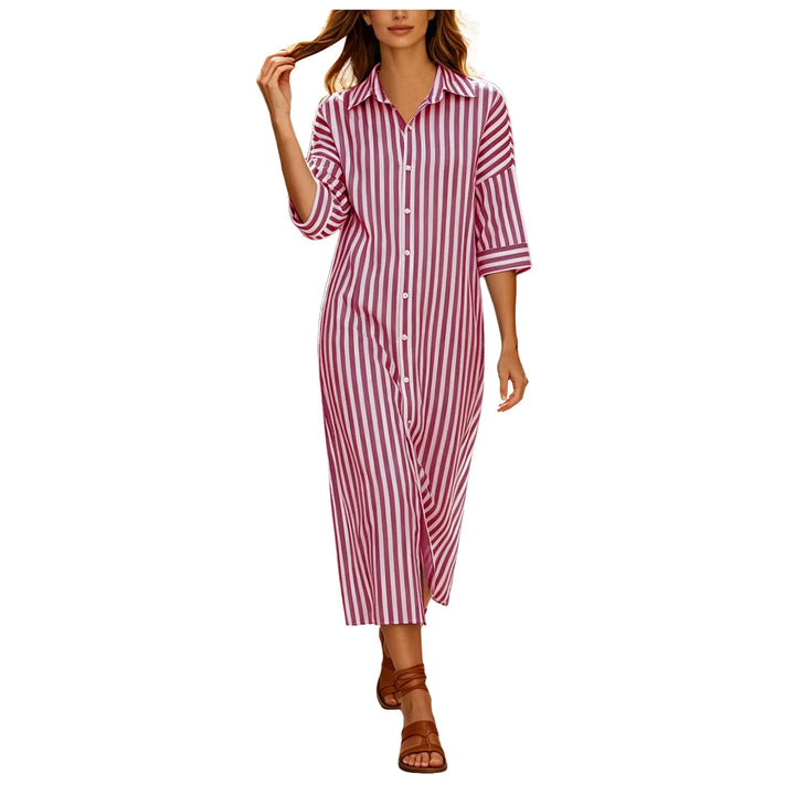 Caroline Striped Midi Shirt Dress