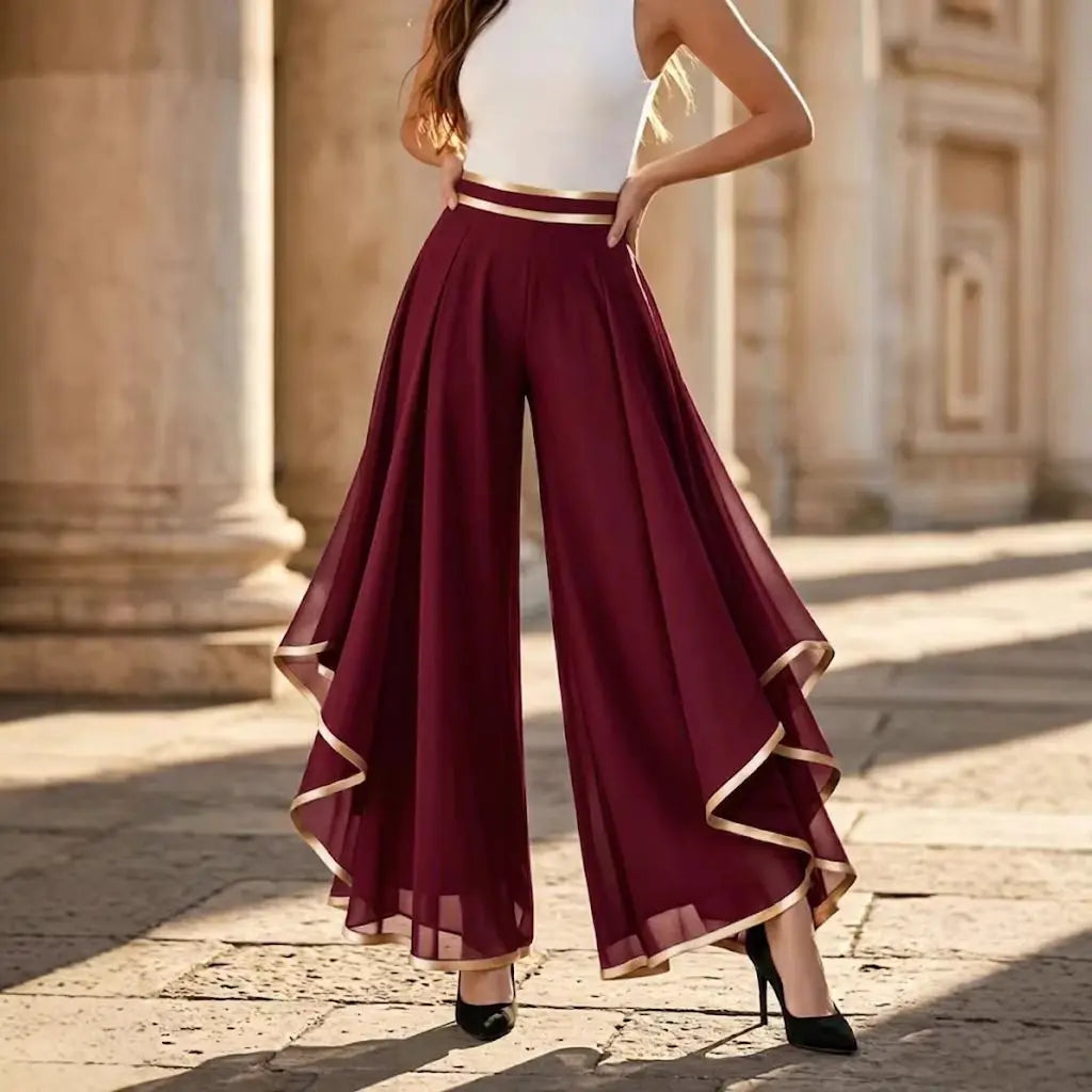 Thalia Flowing Chiffon Ruffled Palazzo Pants