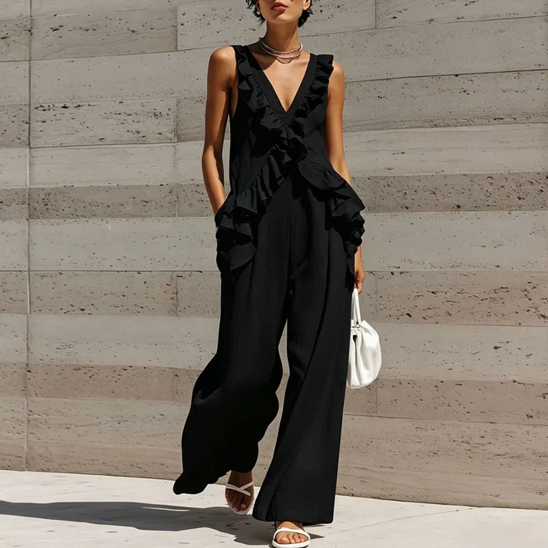 Angela Ruffle Trim Jumpsuit