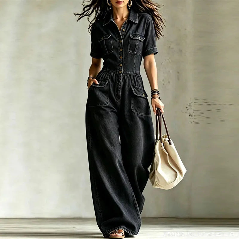 Delphine Denim Wide Leg Jumpsuit