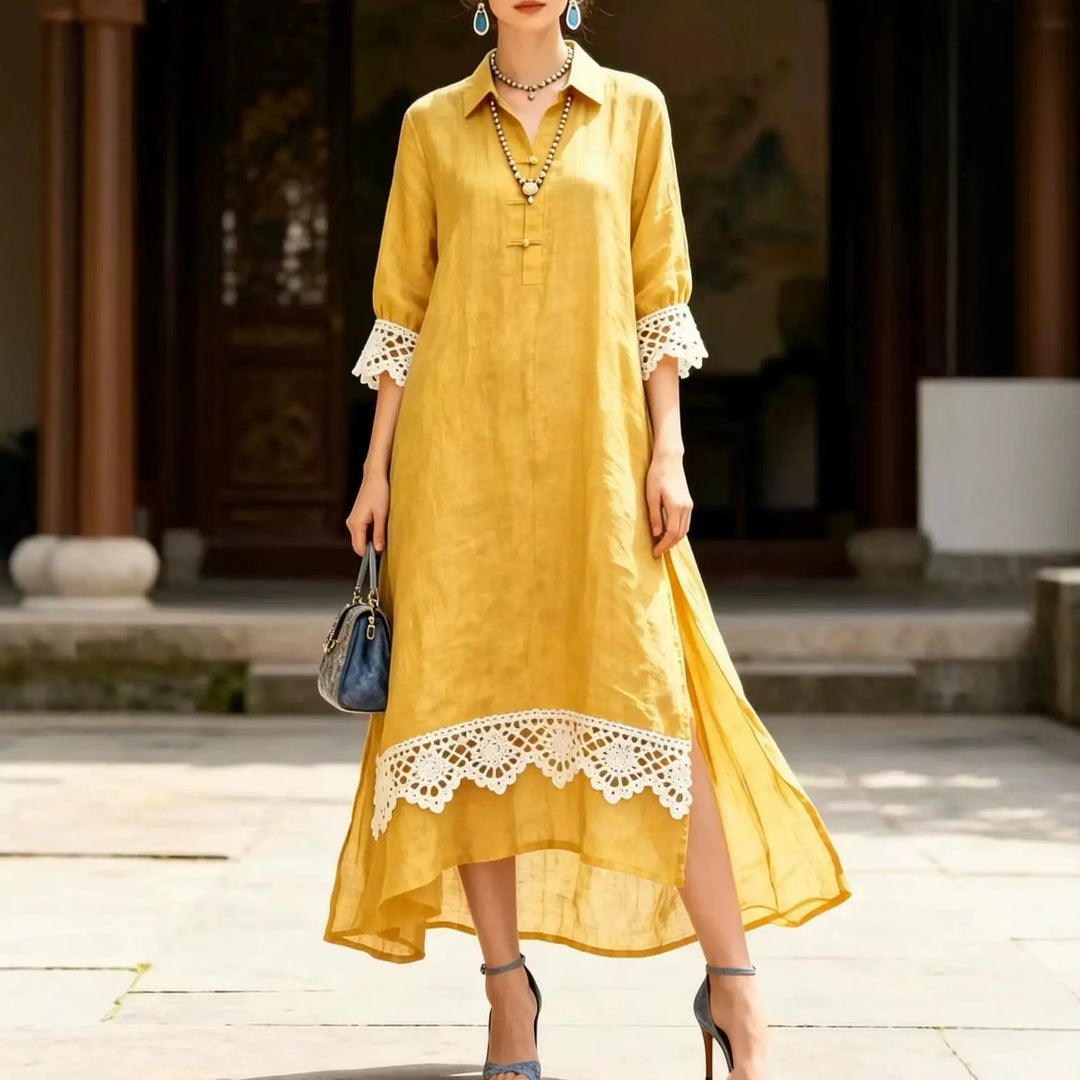 Marigold Lace Trim Midi Dress