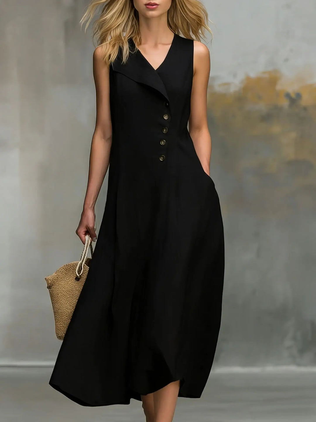Kenna Button Detail Flowy Midi Dress