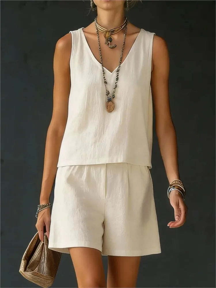 Diana Sleeveless V Neck Short Set